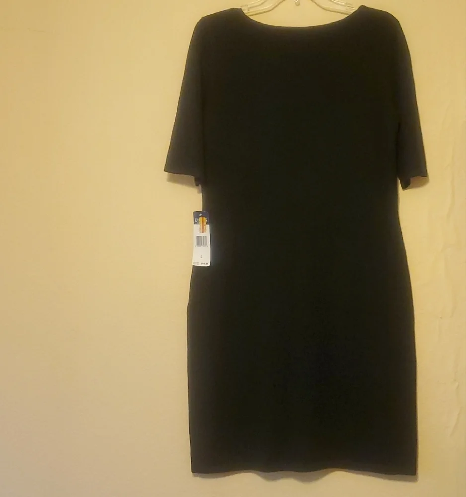 Chaps Black Dress with Faux Leather Detail - Picture 2 of 10